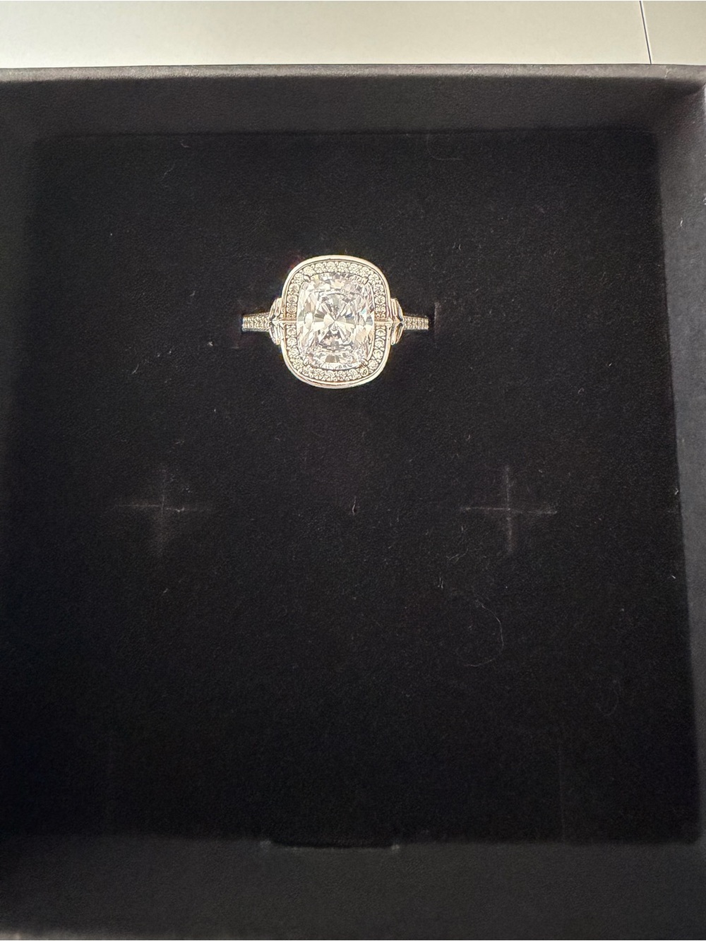 QVC Diamonique Cushion Halo Ring with Pavé Accents
